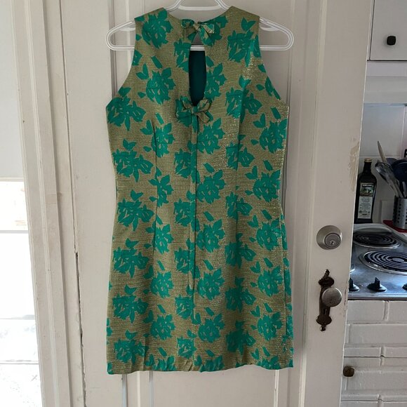 1960s Vintage Green and Gold Lame Mini Dress - Picture 2 of 7